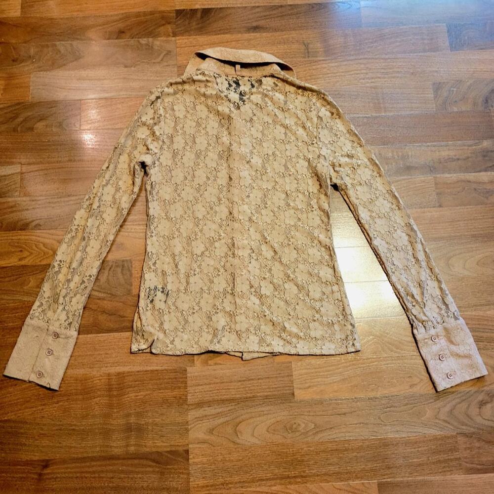 Kardashian Kollection, M | Stretchy All Over Lace See-Through Long Sleeve Blouse - Picture 4 of 8